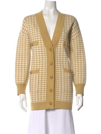 Pre-owned Sandro Houndstooth Print V-neck Sweater In Neutral