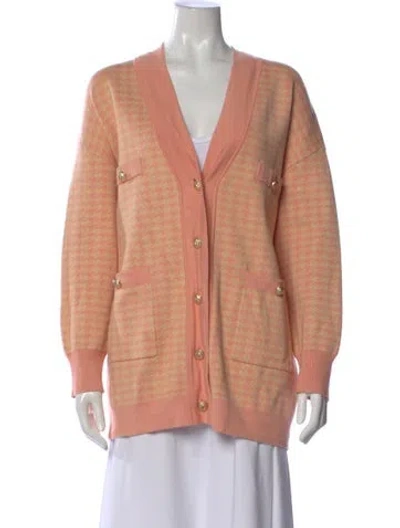 Pre-owned Sandro Houndstooth Print V-neck Sweater In Orange