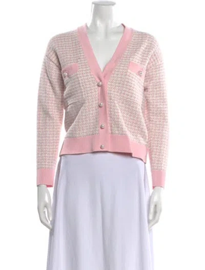 Pre-owned Sandro Houndstooth Print V-neck Sweater In Pink