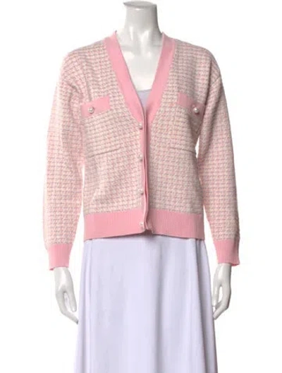 Pre-owned Sandro Houndstooth Print V-neck Sweater In Pink