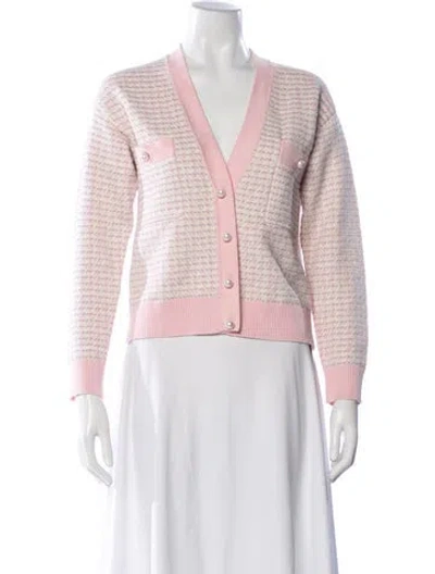 Pre-owned Sandro Houndstooth Print V-neck Sweater In Pink