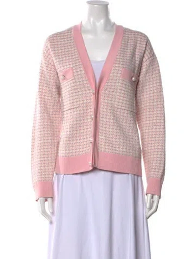 Pre-owned Sandro Houndstooth Print V-neck Sweater In Pink