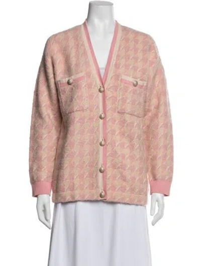 Pre-owned Sandro Houndstooth Print V-neck Sweater In Pink