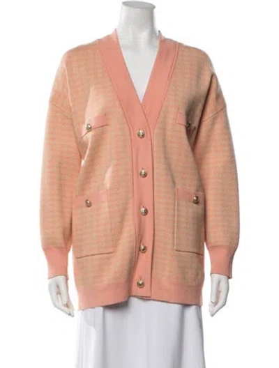 Pre-owned Sandro Houndstooth Print V-neck Sweater In Pink