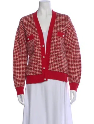 Pre-owned Sandro Houndstooth Print V-neck Sweater In Red