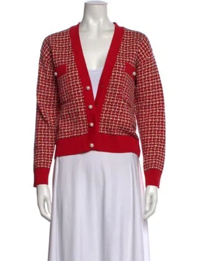 Pre-owned Sandro Houndstooth Print V-neck Sweater In Red