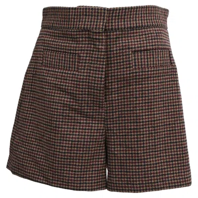 Sandro Houndstooth Shorts In Multicolor Wool In Brown