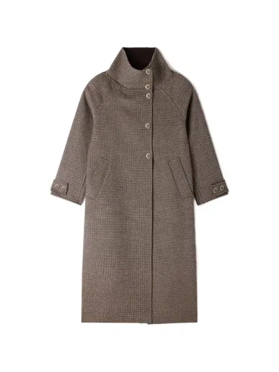 Sandro Houndstooth Single-breasted Coat In Brown