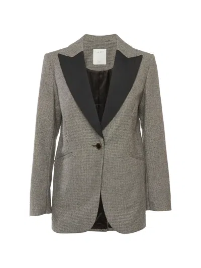 Pre-owned Sandro Houndstooth Wool-blend Blazer In Gray