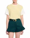 Sandro Womens Light Yellow Layered Short-sleeve Knitted Jumper In Yellow