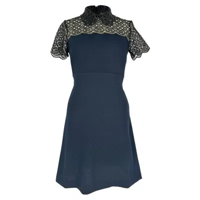 Pre-owned Sandro Iberia Lace-accent Dress In Blue