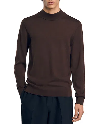Sandro Single Flower Slim Fit Sweater In Chocolate