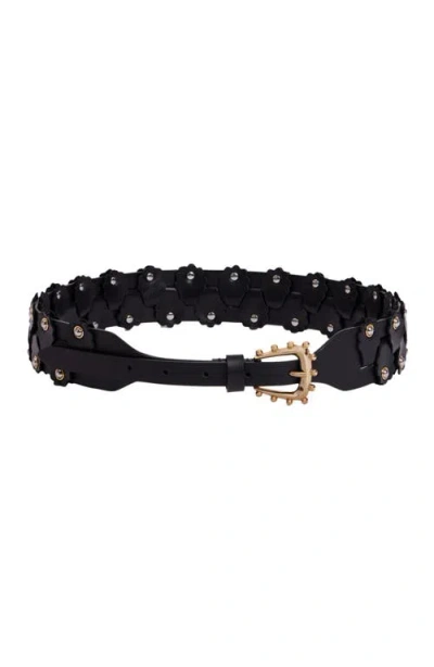 Sandro Interlaced Leather Belt With Studs In Black
