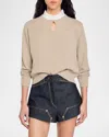 Sandro Ruffled Wool And Cashmere Sweater In Beige