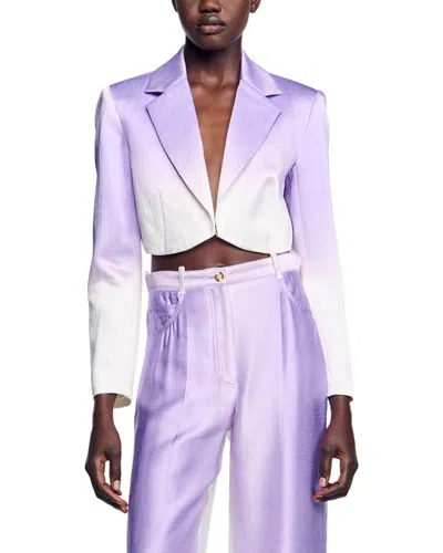 Sandro Iska Linen-blend Blazer In Purple
