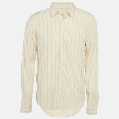 Pre-owned Sandro Ivory Pinstriped Crepe Flow Shirt S In Cream