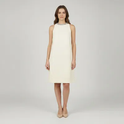 Pre-owned Sandro Ivory Tweed Embellished Collar Sleeveless Mini Dress M In White