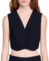 Sandro Womens Black V-neck Cropped Woven Top In Black