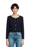 Sandro Jacket With Beaded Collar In Black