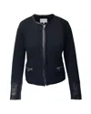 Sandro Jacket With Leather Cuffs In Black Polyester In Black