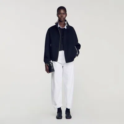Sandro Jacket With Topstitched Details In Black