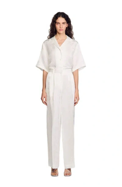 Sandro Jacquard Flowers Trousers In White