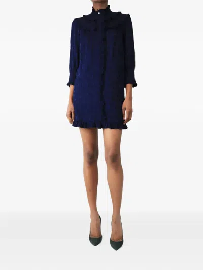 Pre-owned Sandro Jacquard Mini Dress In Blue
