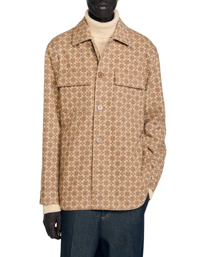 Sandro Square Cross Jacquard Overshirt In Blue