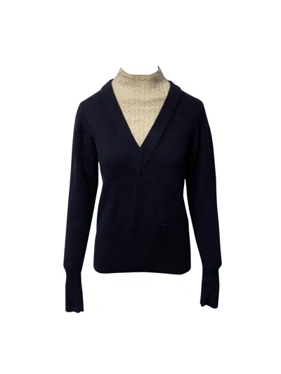 Sandro Jacques Mock Neck Pullover In Navy Blue Wool