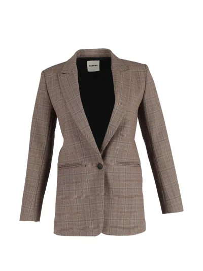 Pre-owned Sandro Jada Check-pattern Blazer In Brown