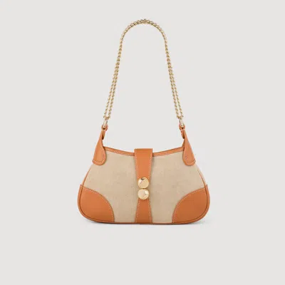 Sandro Janet Canvas And Leather Bag In Beige