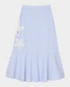 Sandro Cotton-blend Stripe Midi Skirt In Sky Blue