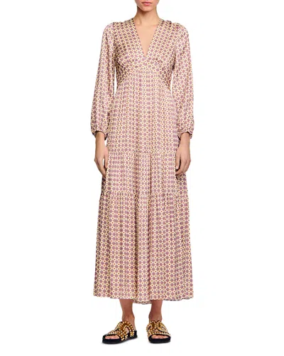 Sandro Jayane Dot Print Tiered Maxi Dress In Ecru Pink