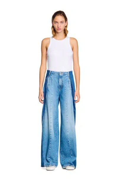 【SANDRO】High Rise Contrast Panel Jeans in Blue Jean Sandro High Rise Contrast Panel Jeans in Blue Jean