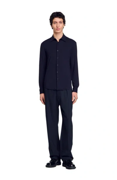 Sandro Jersey Shirt In Navy Blue