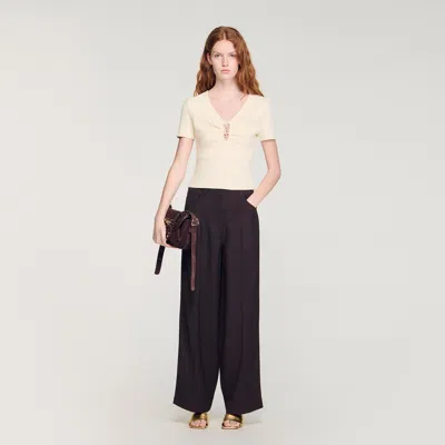 Sandro Womens Ecru Jewel-embellished Cropped Stretch-cotton T-shirt In Neutral