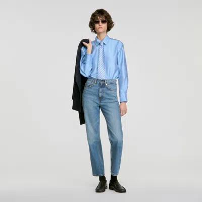 Sandro Jewellery Detail Satin Shirt In Sky Blue
