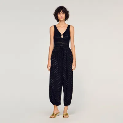 Sandro Jewelry Detail Knit Bodysuit In Black