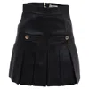 Sandro Jo Pleated Mini Skirt In Black Leather In Black