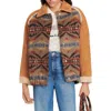 Sandro Johnson Genuine Shearling Trim Wool Blend Jacket In Multi