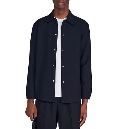 Sandro Long Sleeved Jersey Shirt In Navy Blue