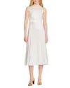 Sandro Plissé-effect Satin Dress In Ecru