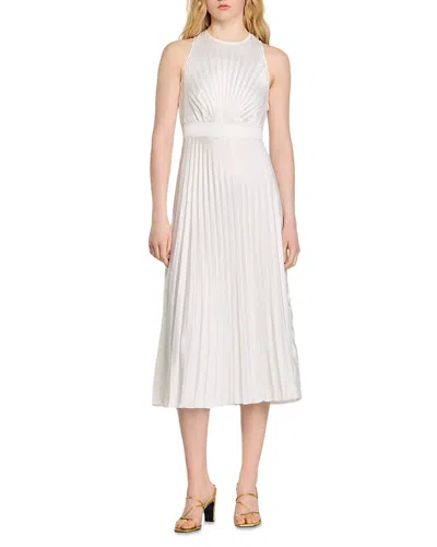 Sandro Plissé-effect Satin Dress In White