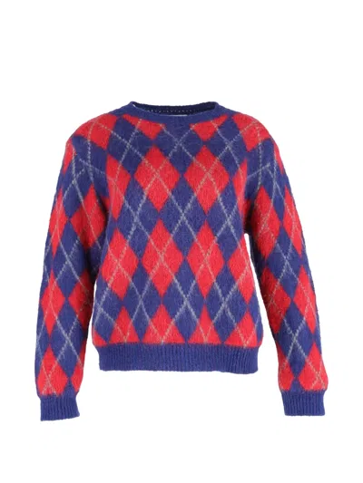 Pre-owned Sandro Jona Argyle-pattern Crew-neck Sweater In Red