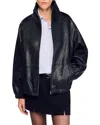 Sandro Jordan Leather Jacket In Blue