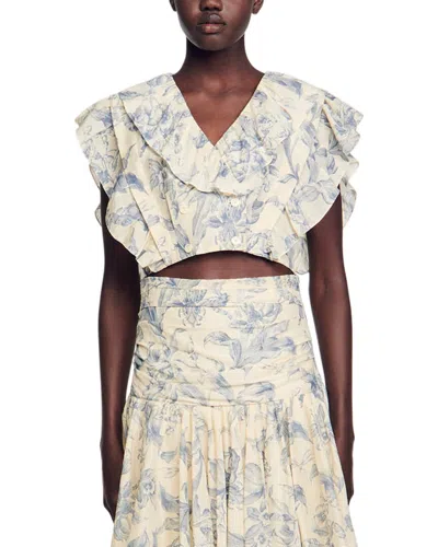 Sandro Josey Linen Top In Beige