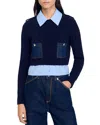 Sandro Womens Navy Blue Denim-pockets Sleeveless Knitted Top In Black