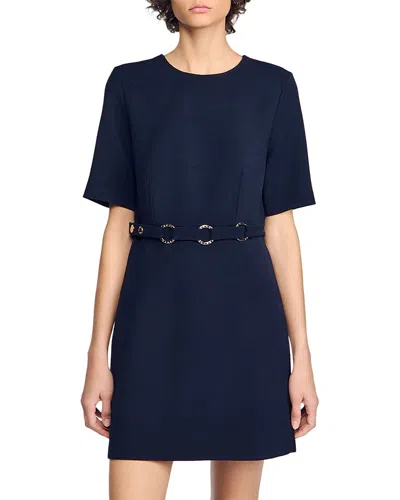 Sandro Julia Ring Belt Mini Dress In Blue