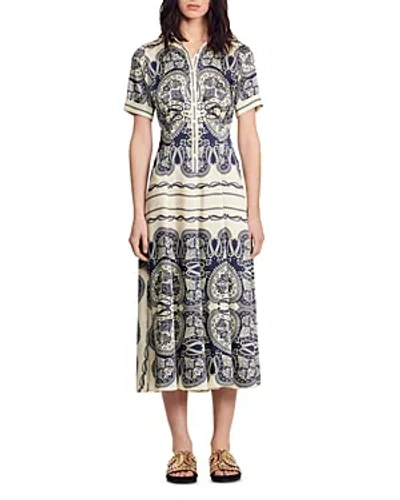 Sandro Juliette Shirt Dress In Beige/ Navy | ModeSens