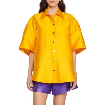 Sandro June Short Sleeve Satin Shirt In Yellow